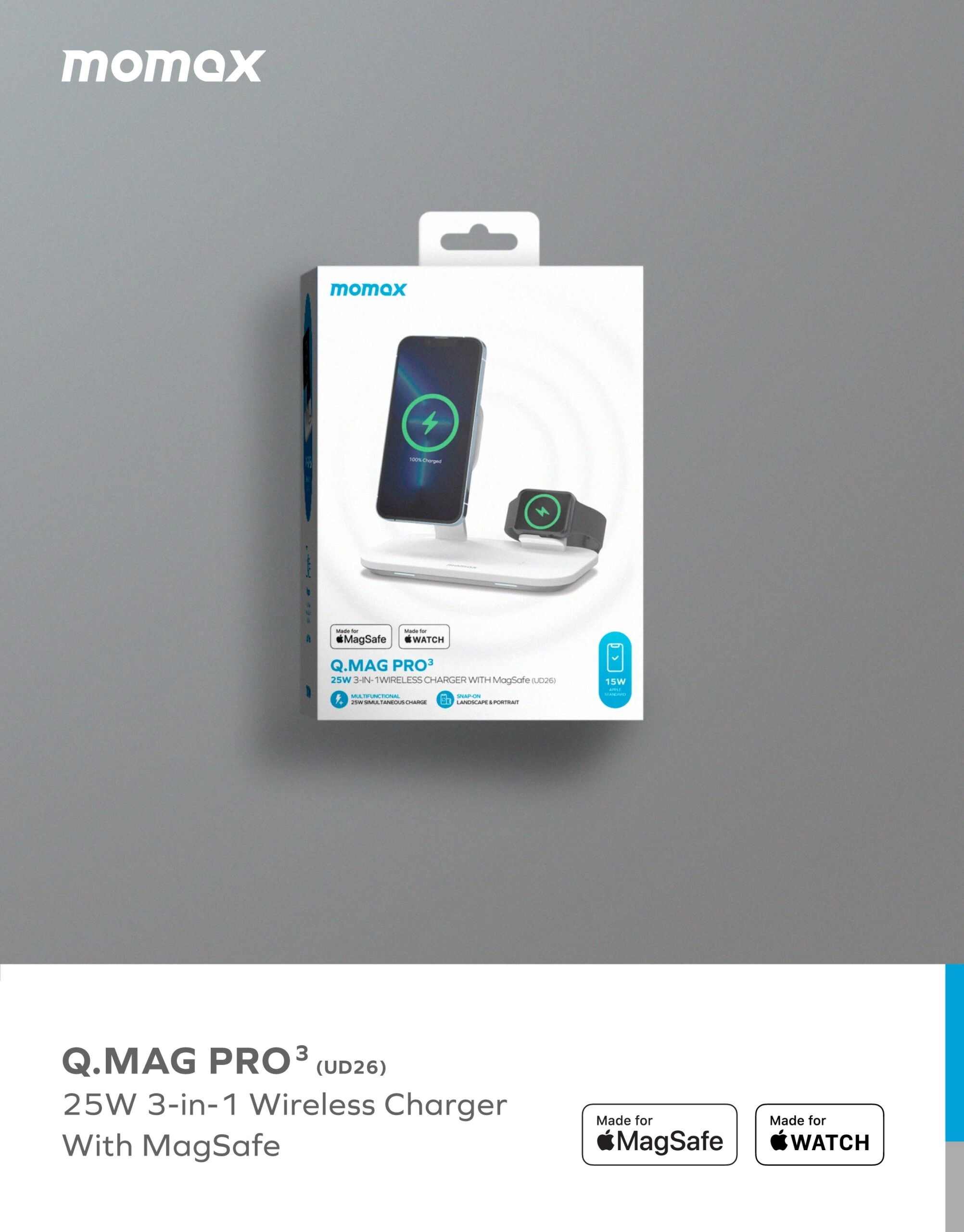 Momax Q.MAG PRO 3 3 in 1 Magsafe Wireless Sarj Standi Lisansli 6 scaled