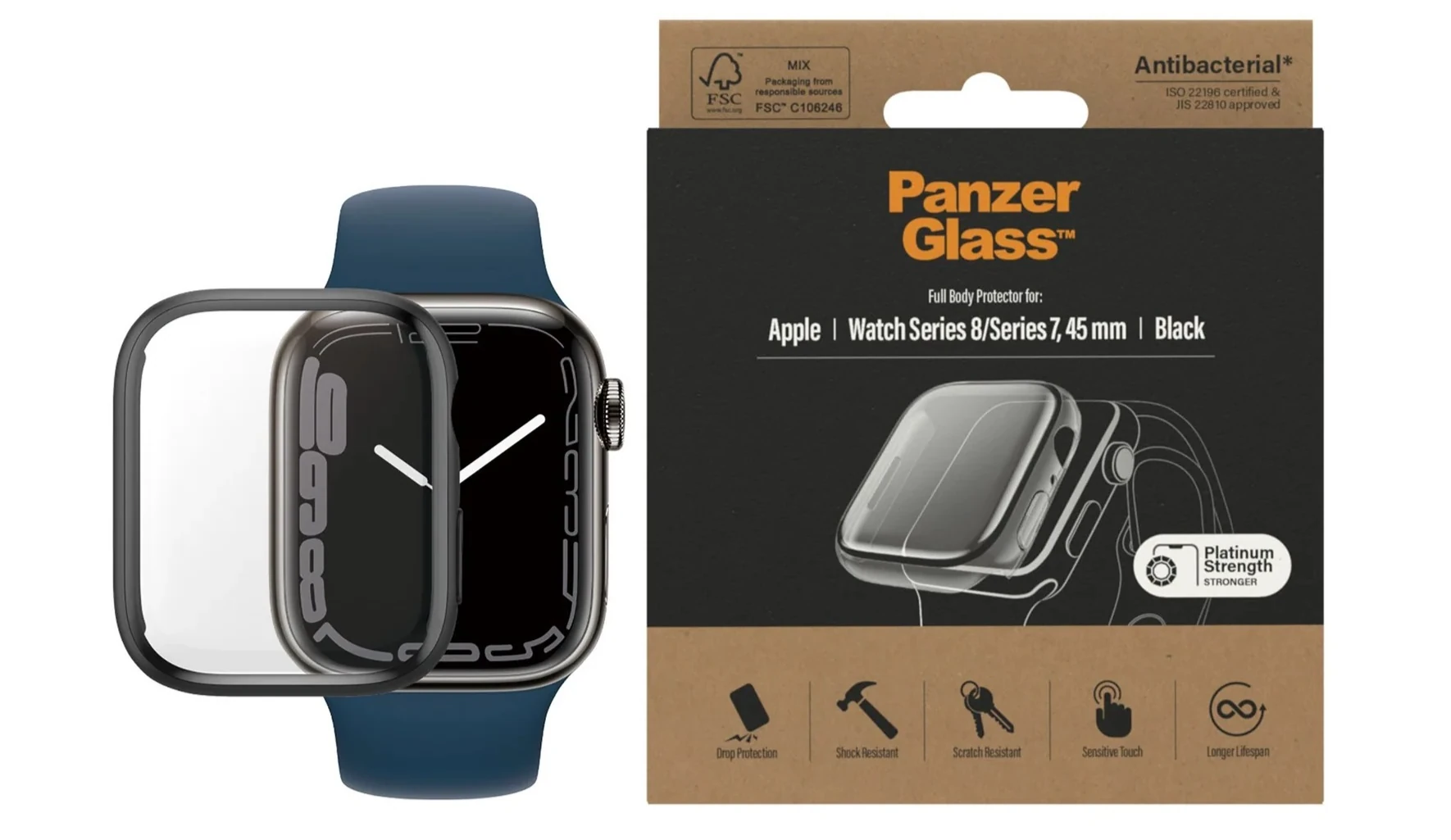 PanzerGlass Full Body Apple Watch 7 8 9 Uyumlu Saat Koruyucu (45mm) Siyah (2)